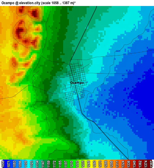 Ocampo elevation map