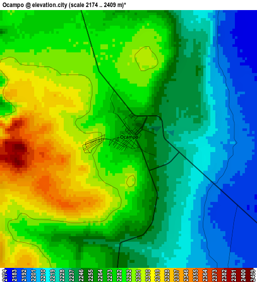 Ocampo elevation map