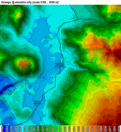 Ocampo elevation map