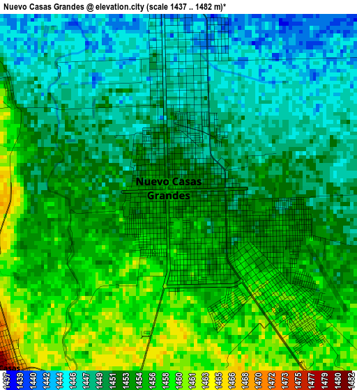 Nuevo Casas Grandes elevation map