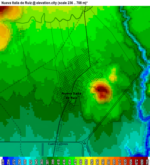 Nueva Italia de Ruiz elevation map