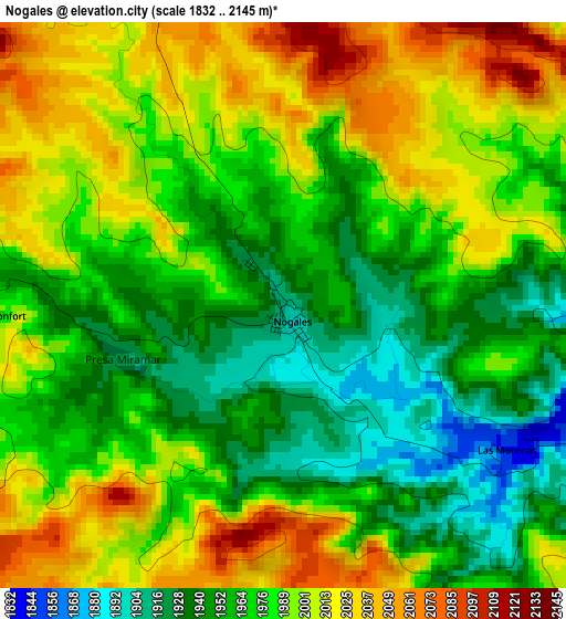 Nogales elevation map