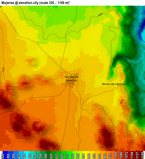 Mojarras elevation map