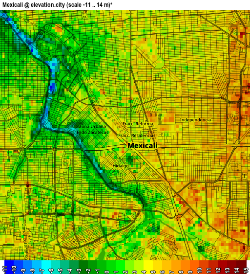 Mexicali elevation map