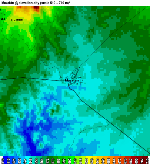 Mazatán elevation map