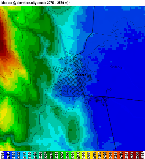 Madera elevation map