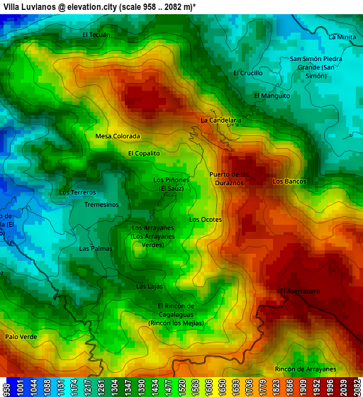 Villa Luvianos elevation map