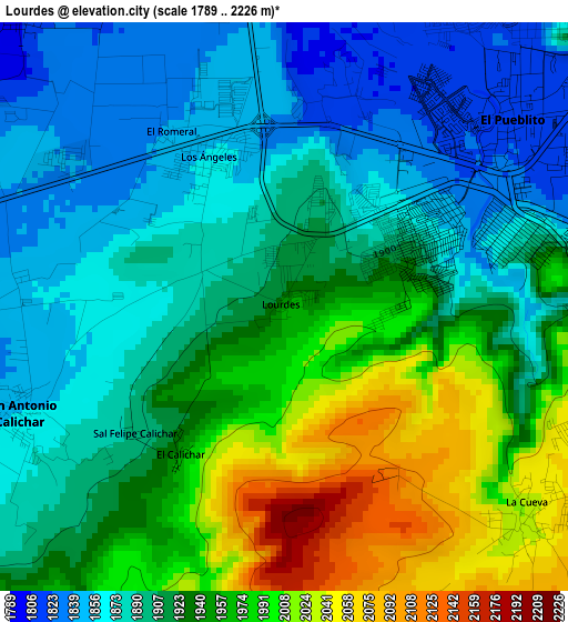 Lourdes elevation map