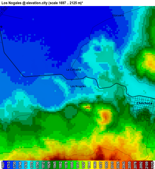 Los Nogales elevation map