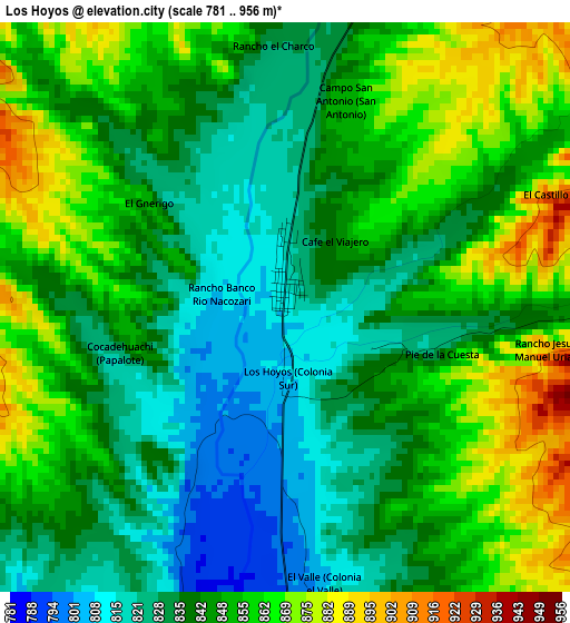 Los Hoyos elevation map