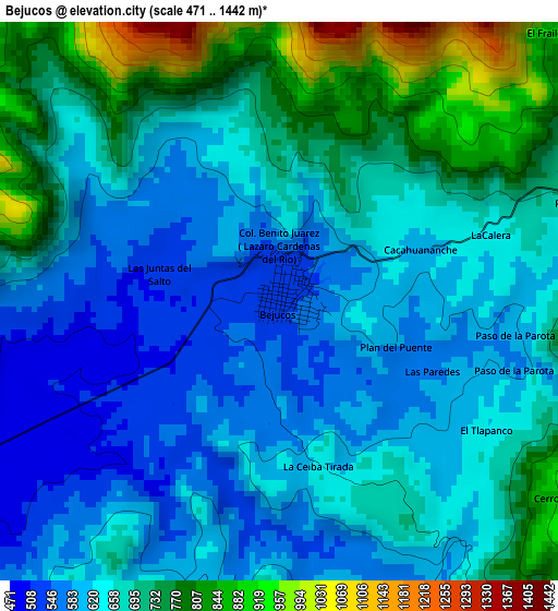 Bejucos elevation map