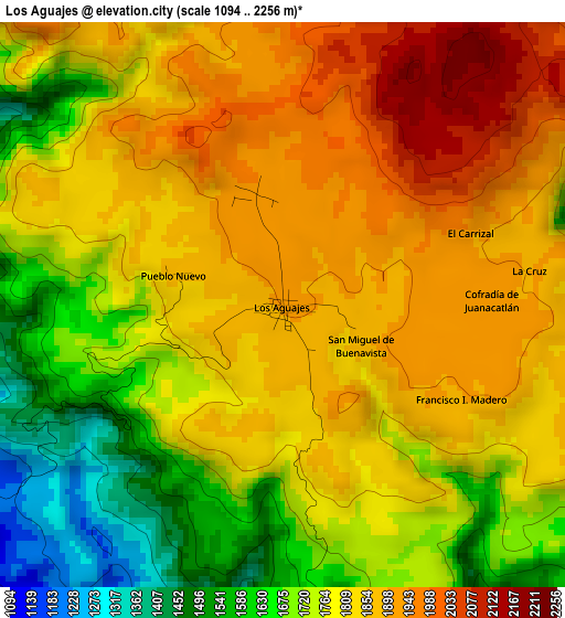 Los Aguajes elevation map