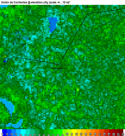 Unión de Corrientes elevation map