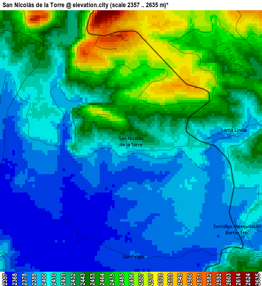 San Nicolás de la Torre elevation map