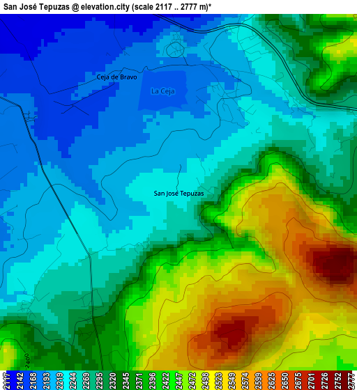 San José Tepuzas elevation map