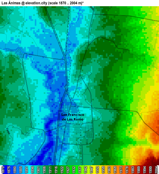 Las Ánimas elevation map