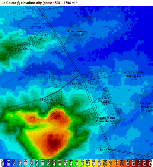 La Calera elevation map