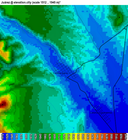 Juárez elevation map