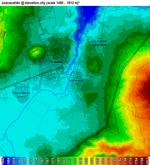 Juanacatlán elevation map