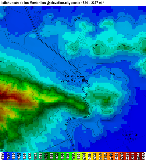 Ixtlahuacán de los Membrillos elevation map