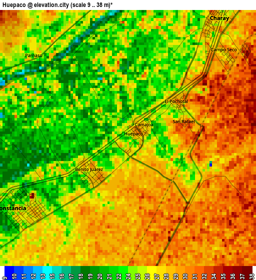 Huepaco elevation map