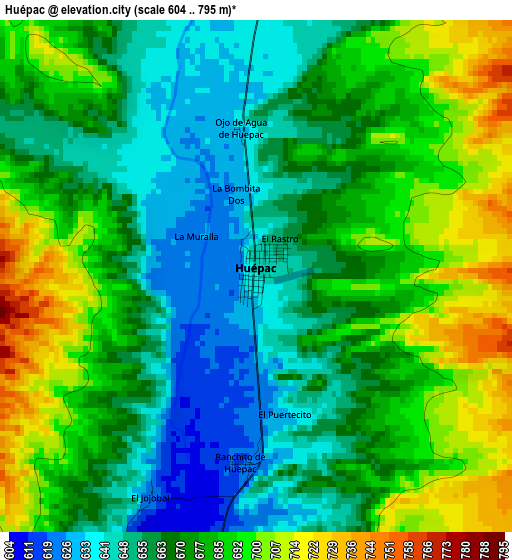 Huépac elevation map