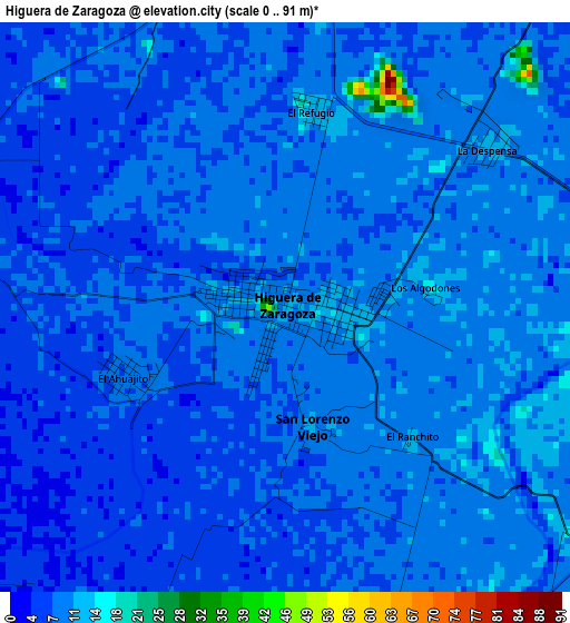 Higuera de Zaragoza elevation map