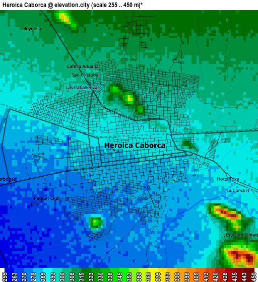 Heroica Caborca elevation map