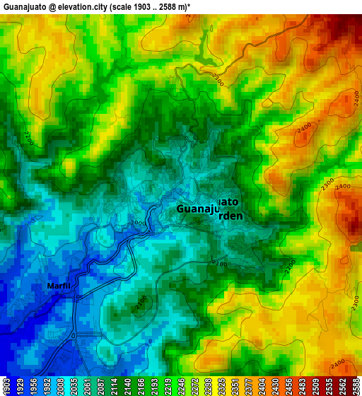 Guanajuato elevation map