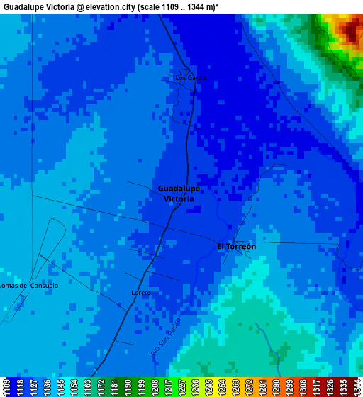 Guadalupe Victoria elevation map