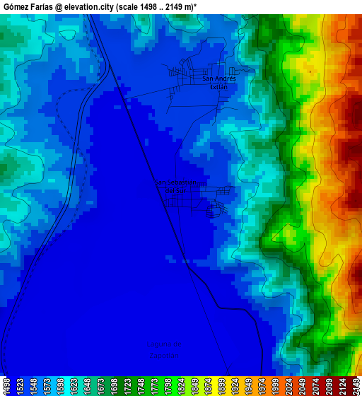 Gómez Farías elevation map