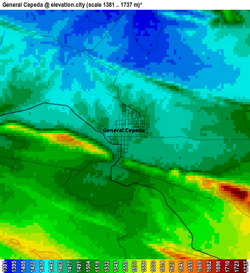 General Cepeda elevation map