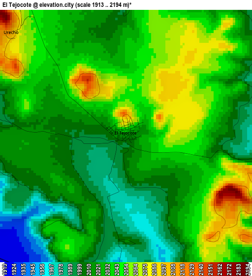 El Tejocote elevation map