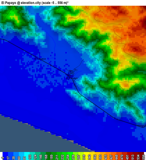 El Papayo elevation map