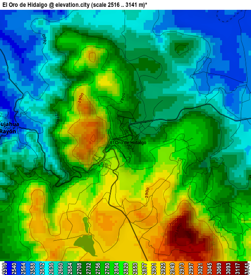 El Oro de Hidalgo elevation map