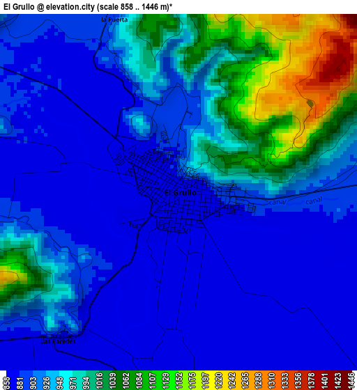 El Grullo elevation map