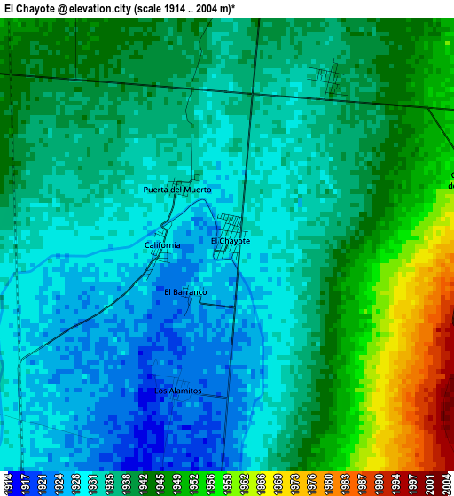 El Chayote elevation map