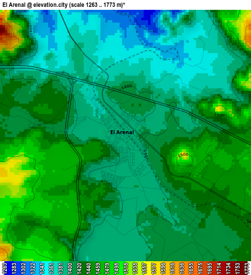 El Arenal elevation map