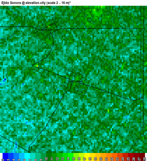 Ejido Sonora elevation map