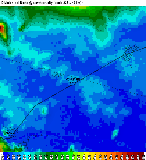 División del Norte elevation map