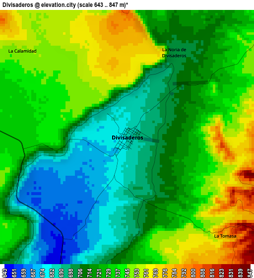 Divisaderos elevation map