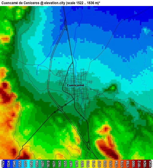 Cuencamé de Ceniceros elevation map