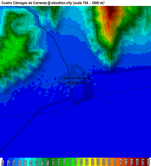 Cuatro Ciénegas de Carranza elevation map