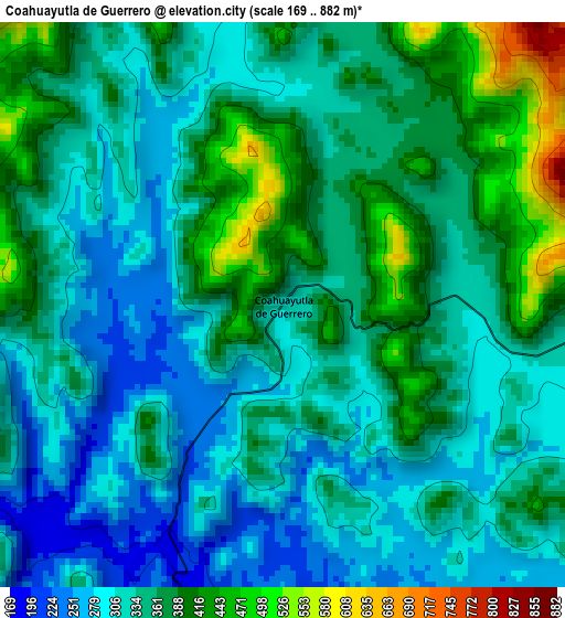 Coahuayutla de Guerrero elevation map