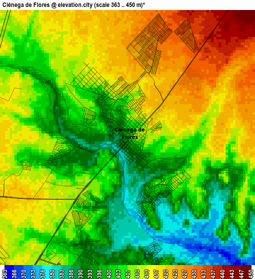 Ciénega de Flores elevation map