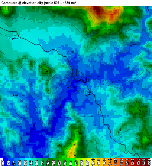 Carácuaro elevation map