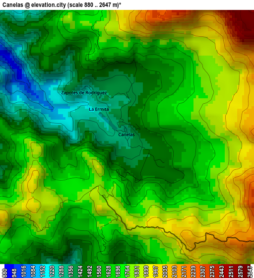 Canelas elevation map