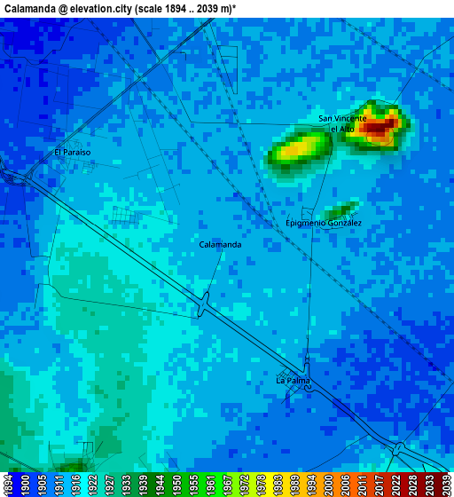Calamanda elevation map