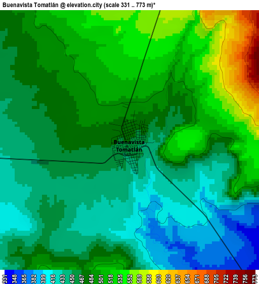 Buenavista Tomatlán elevation map