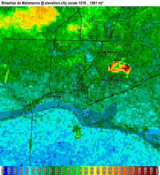 Briseñas de Matamoros elevation map